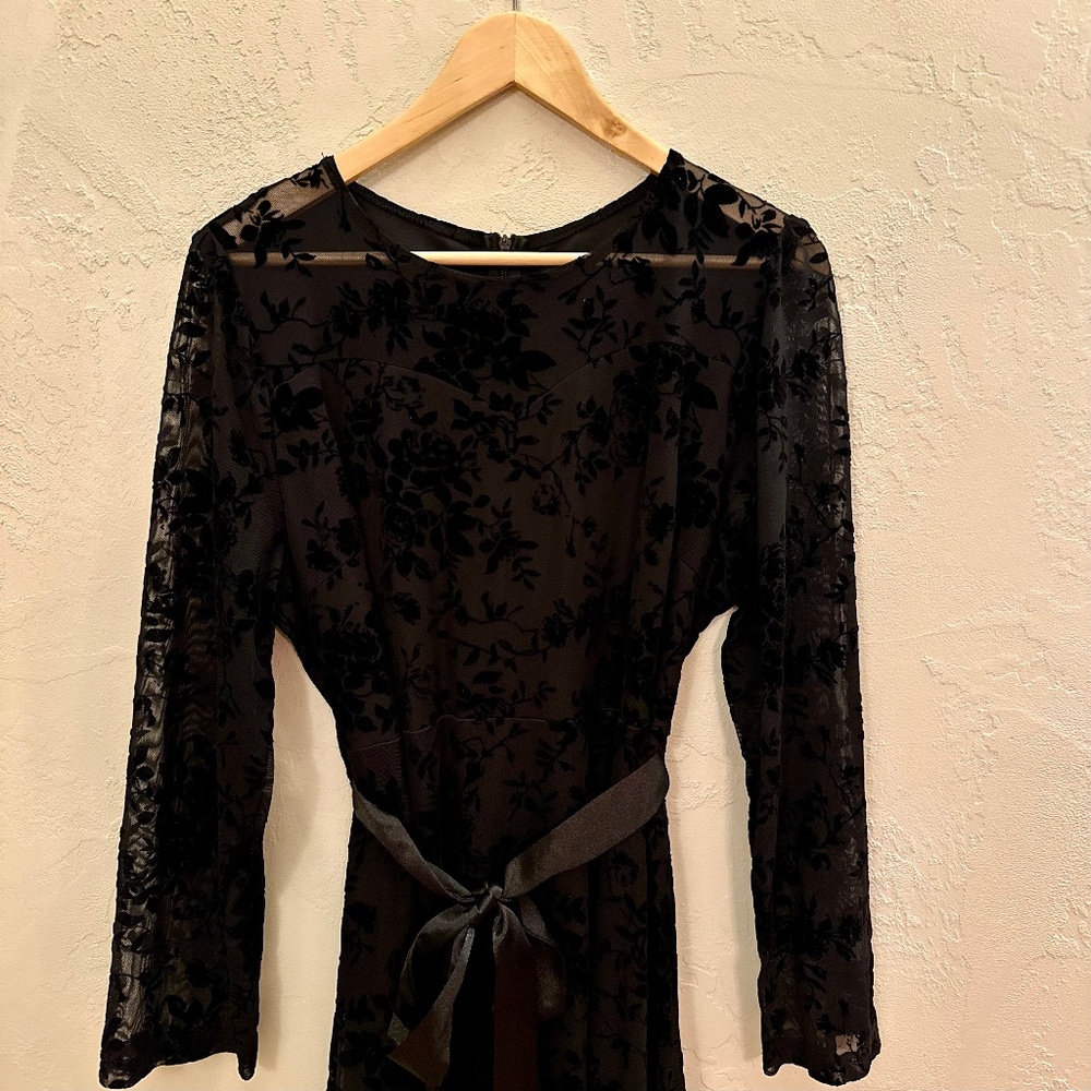 SHEIN Black Velvet Burnout Floral Long Sleeve Maxi Dress Size XL